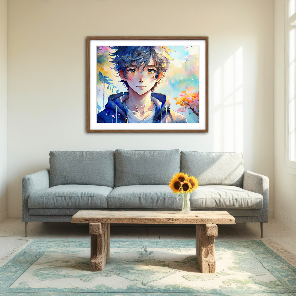 AUTO-MOCKUP ROOM | Anime Boy Watercolor Wall Art