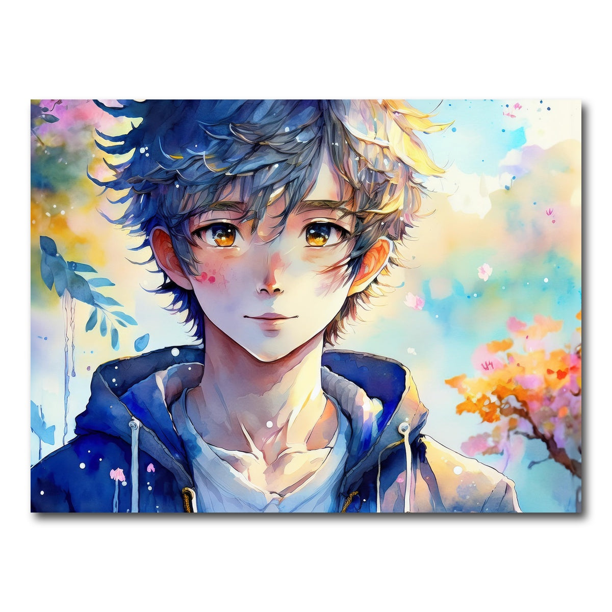 AUTO-MOCKUP WHITE | Anime Boy Watercolor | 1 Piece | Gallery Wrap Canvas | group=4x3
