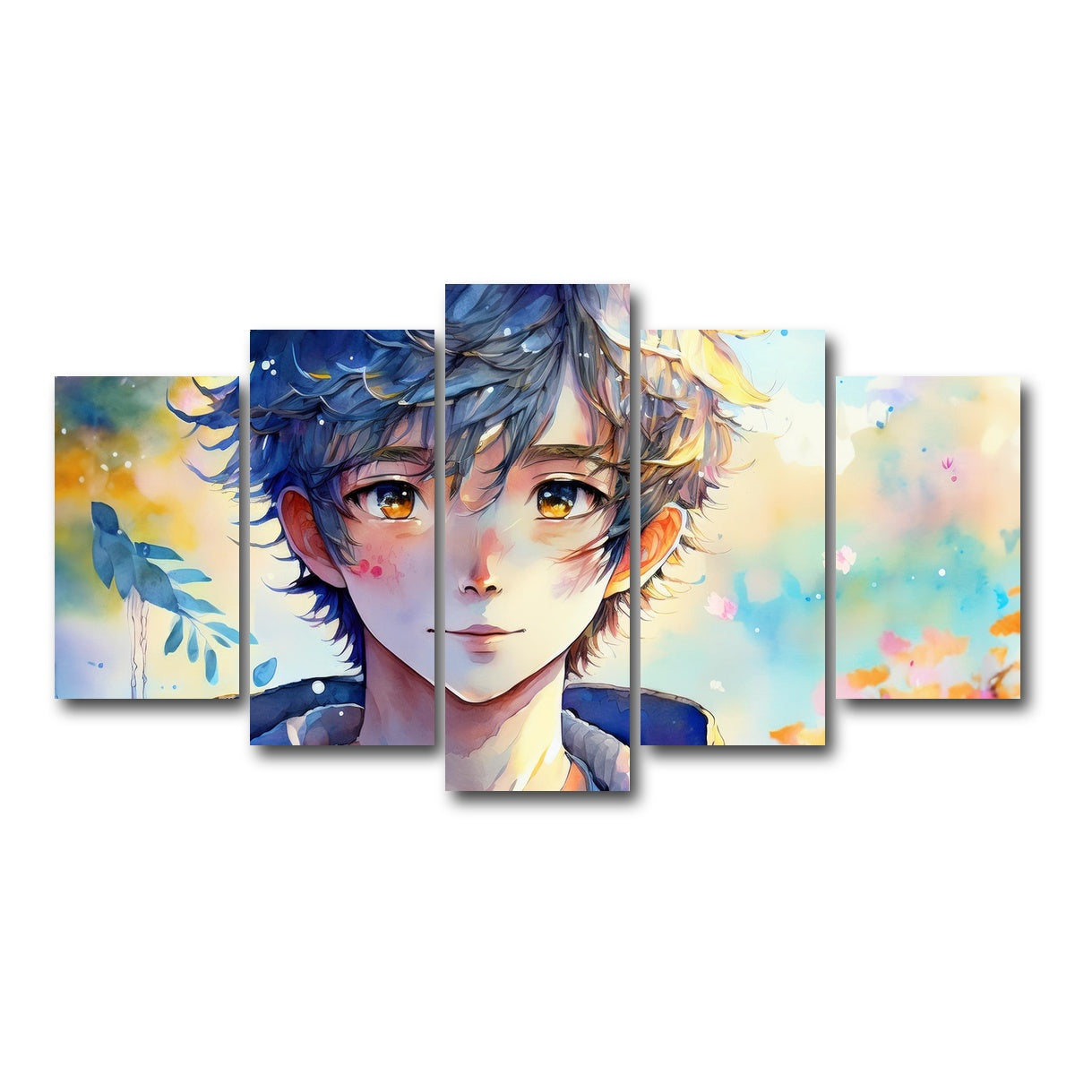 AUTO-MOCKUP WHITE | Anime Boy Watercolor | 5 Piece | Gallery Wrap Canvas | group=5_normal