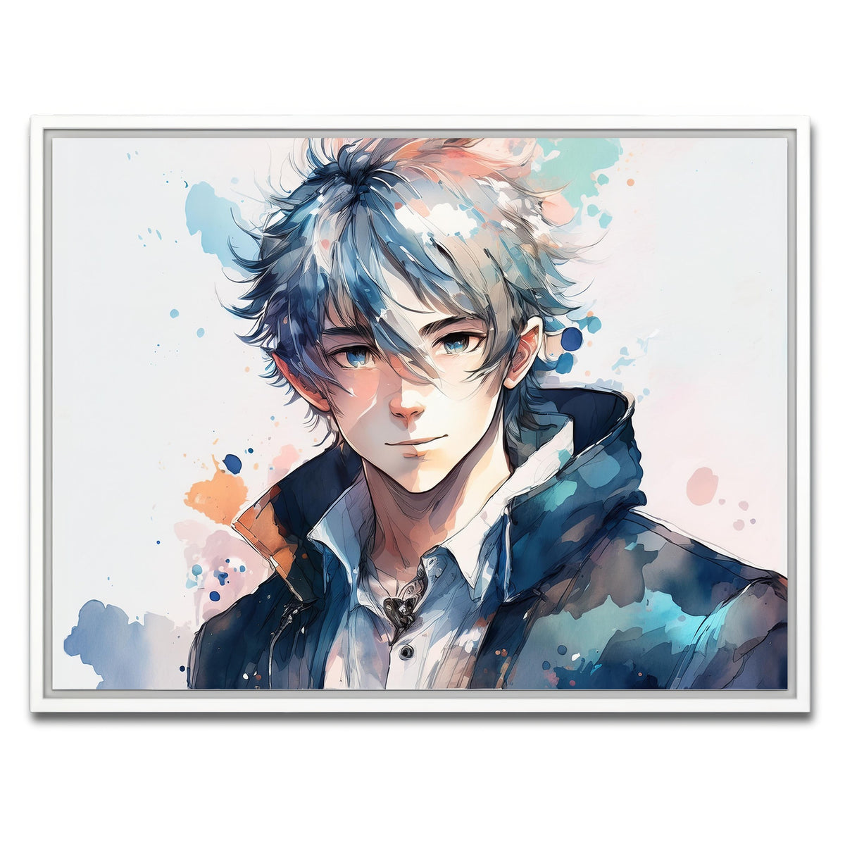 AUTO-MOCKUP WHITE | Anime Boy | 1 Piece | White Framed Canvas | group=4x3