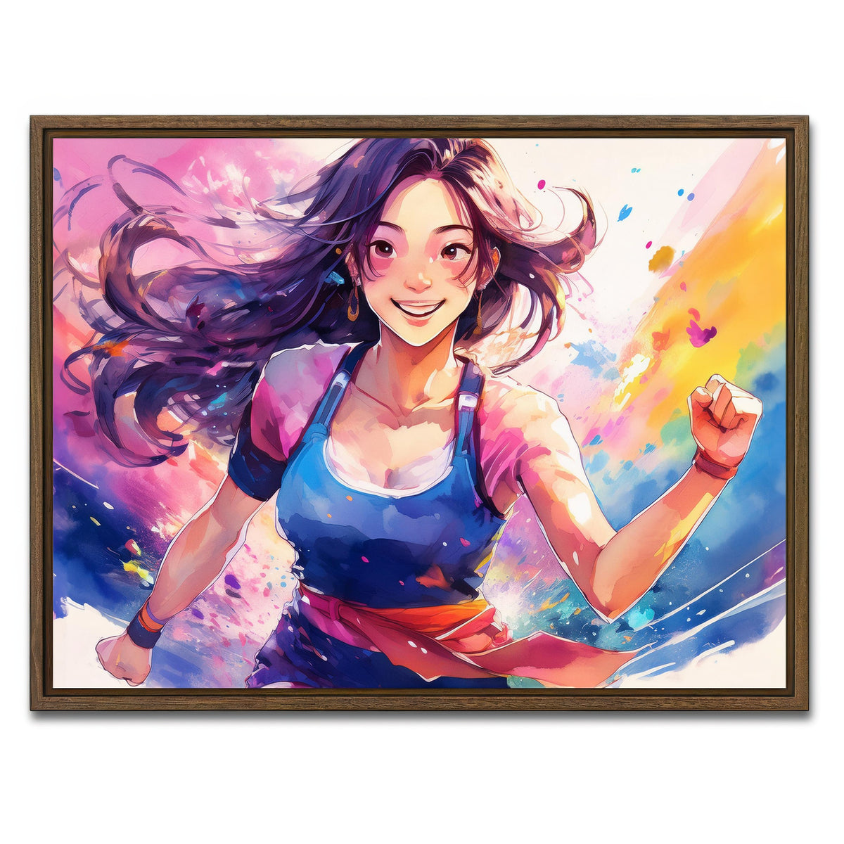 AUTO-MOCKUP WHITE | Anime Girl In Action | 1 Piece | Walnut Framed Canvas | group=4x3