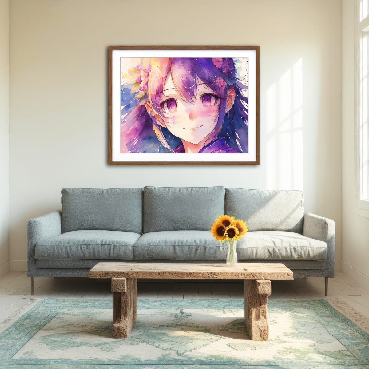 AUTO-MOCKUP ROOM | Anime Girl Watercolor Wall Art
