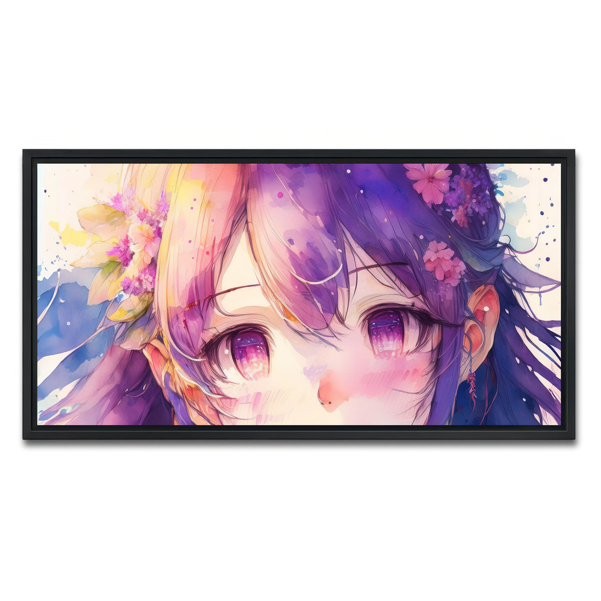 AUTO-MOCKUP WHITE | Anime Girl Watercolor | 1 Piece | Black Framed Canvas | group=2x1