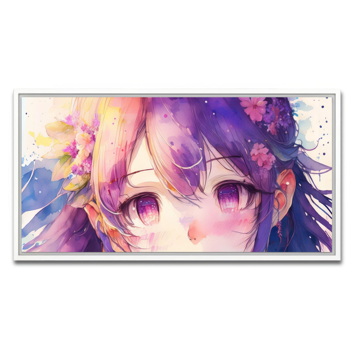 AUTO-MOCKUP WHITE | Anime Girl Watercolor | 1 Piece | White Framed Canvas | group=2x1