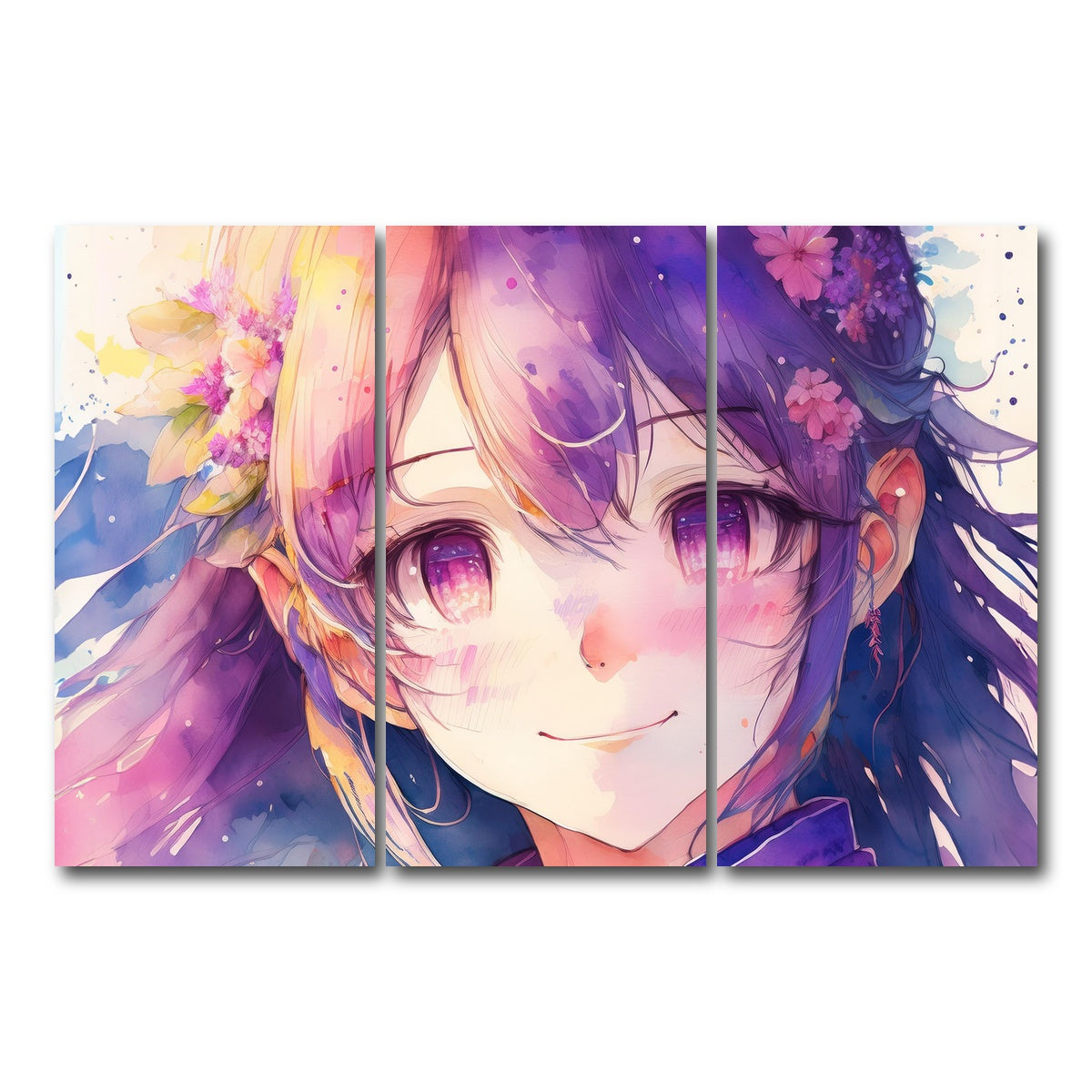 AUTO-MOCKUP WHITE | Anime Girl Watercolor | 3 Piece | Gallery Wrap Canvas | group=12x24