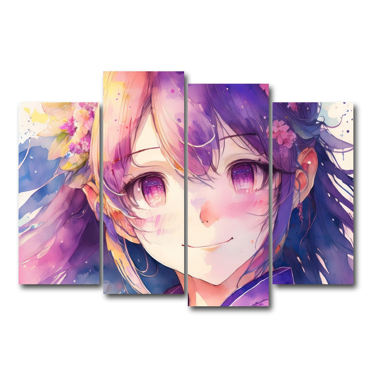AUTO-MOCKUP WHITE | Anime Girl Watercolor | 4 Piece | Gallery Wrap Canvas | group=4_normal