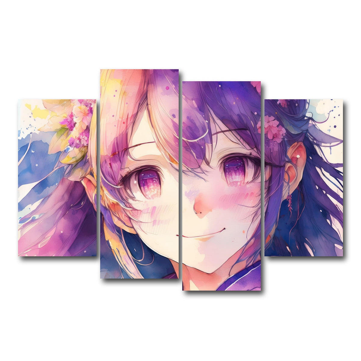 AUTO-MOCKUP WHITE | Anime Girl Watercolor | 4 Piece | Gallery Wrap Canvas | group=4_short