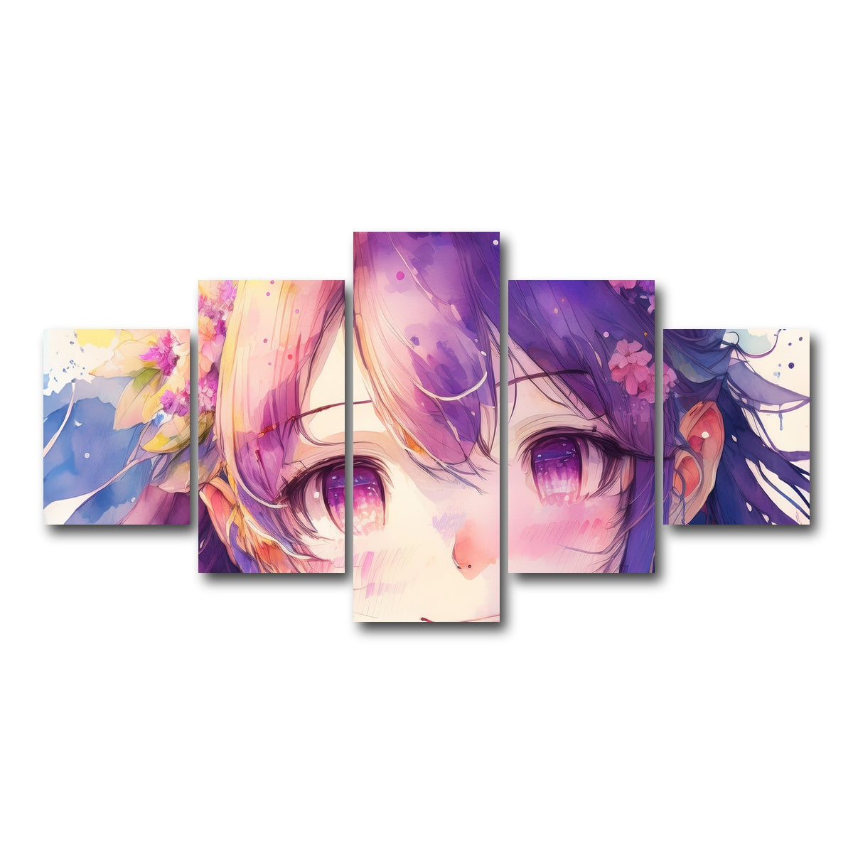 AUTO-MOCKUP WHITE | Anime Girl Watercolor | 5 Piece | Gallery Wrap Canvas | group=5_short
