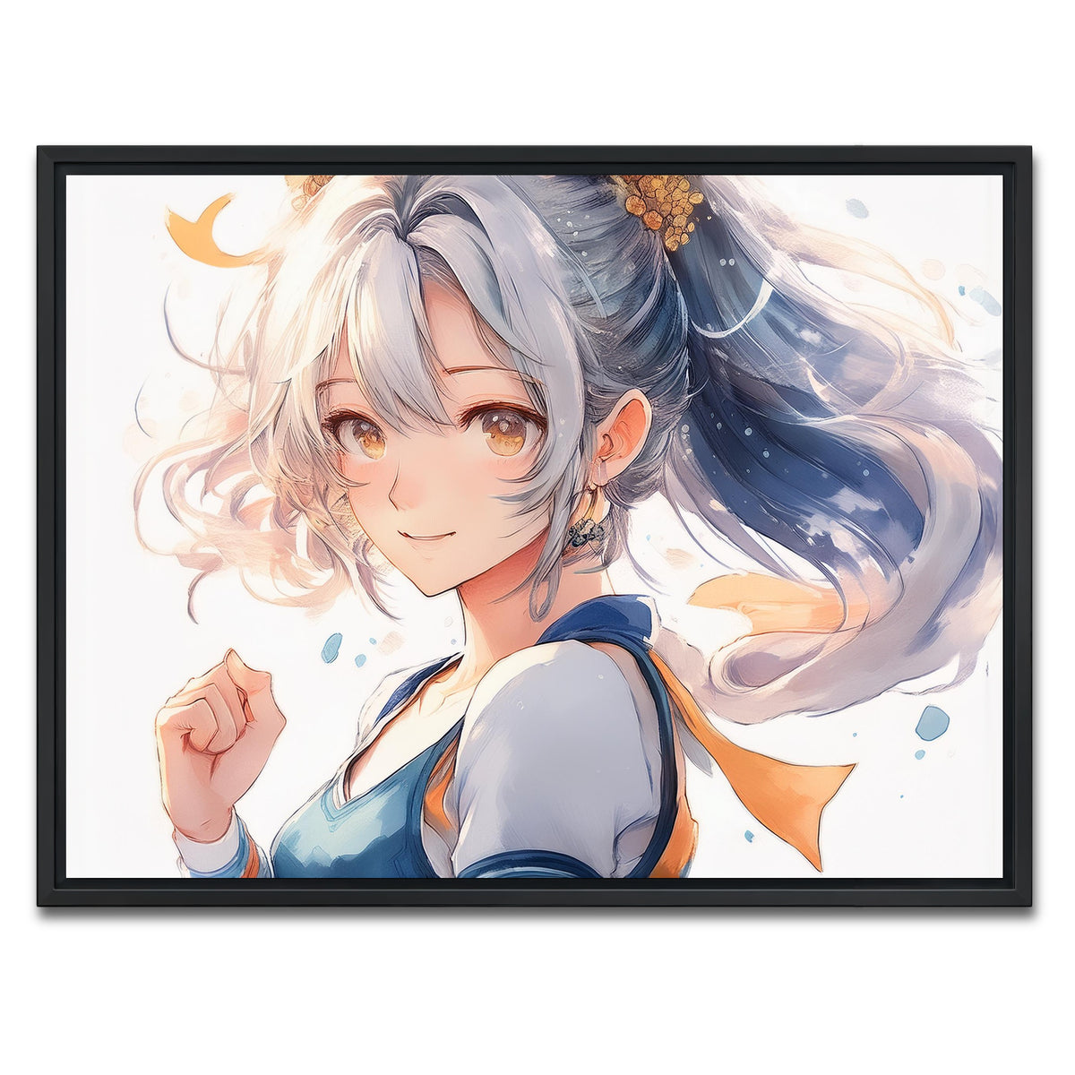 AUTO-MOCKUP WHITE | Anime Girl White | 1 Piece | Black Framed Canvas | group=4x3