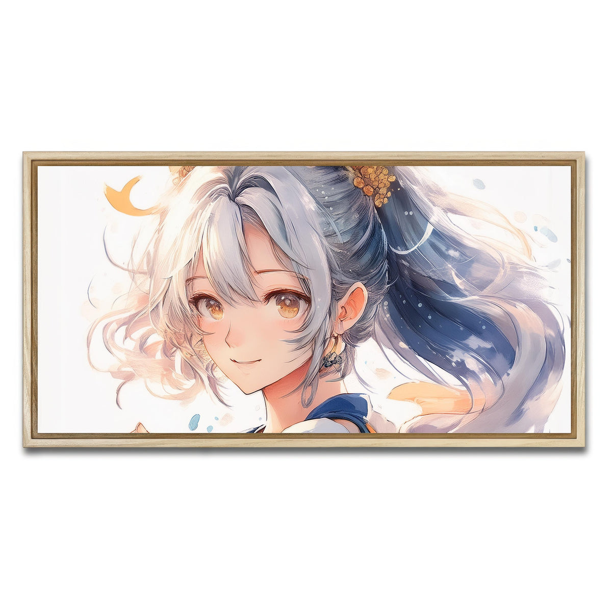 AUTO-MOCKUP WHITE | Anime Girl White | 1 Piece | Natural Framed Canvas | group=2x1