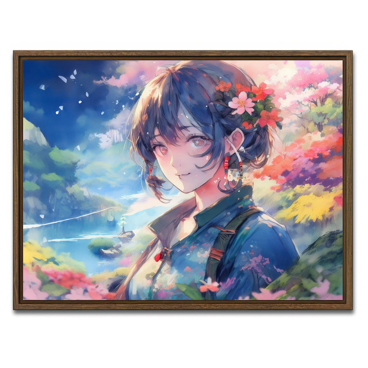 AUTO-MOCKUP WHITE | Anime Lady | 1 Piece | Walnut Framed Canvas | group=4x3