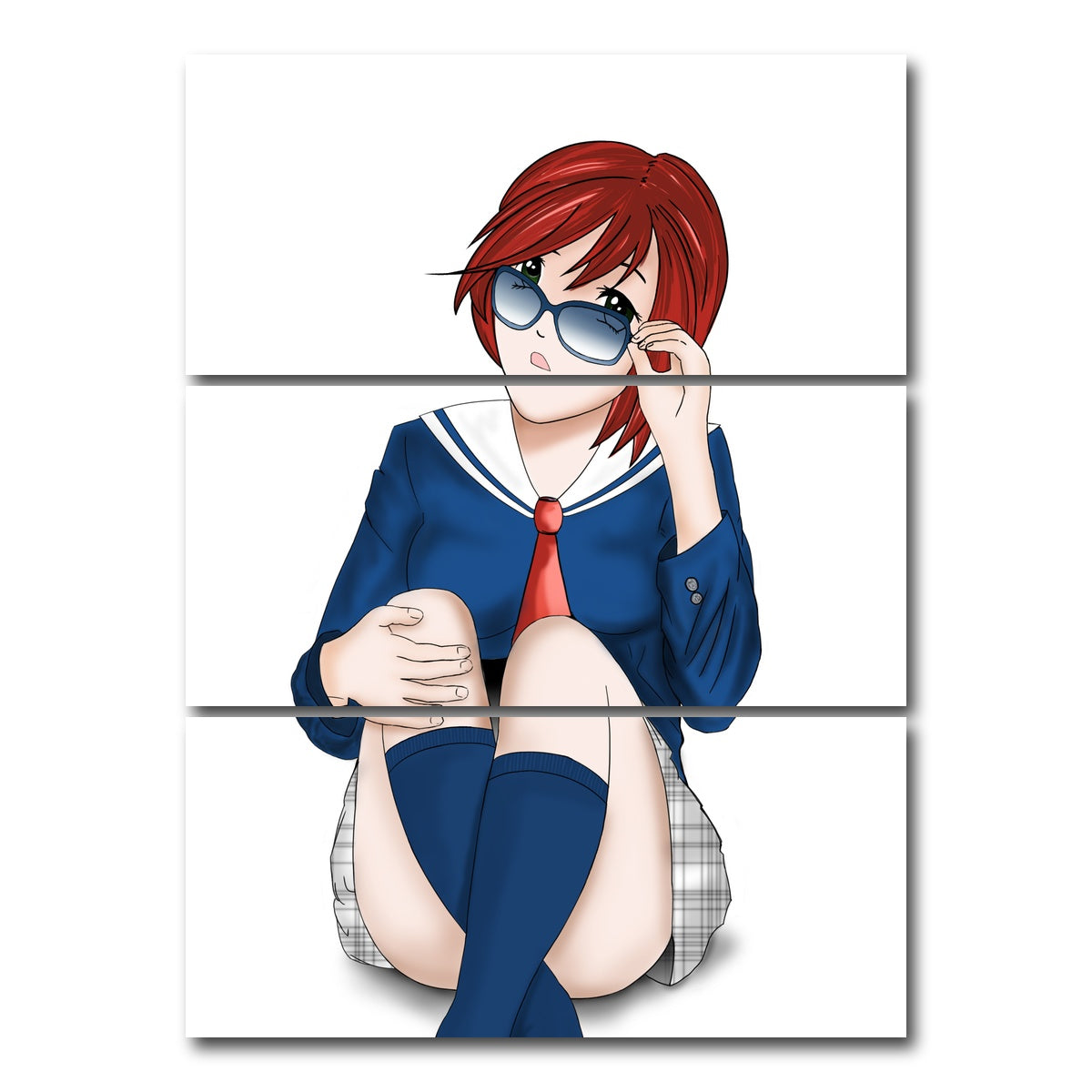 AUTO-MOCKUP WHITE | Anime School Girl | 3 Piece | Gallery Wrap Canvas | group=8x18_stacked