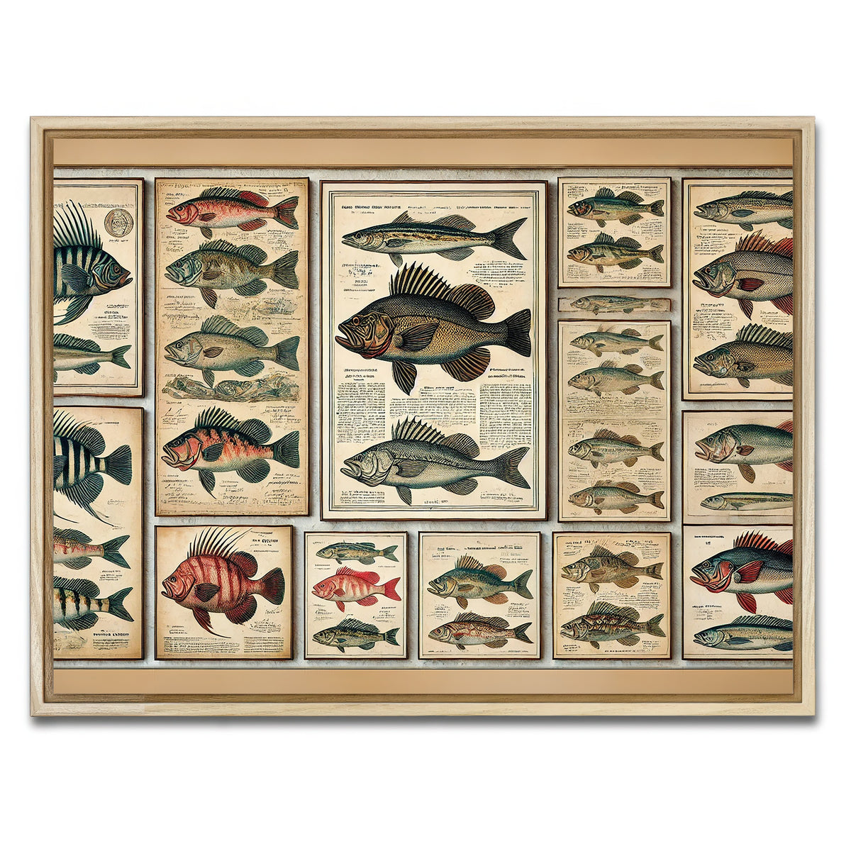 AUTO-MOCKUP WHITE | Antique fish illustrations | 1 Piece | Natural Framed Canvas | group=4x3