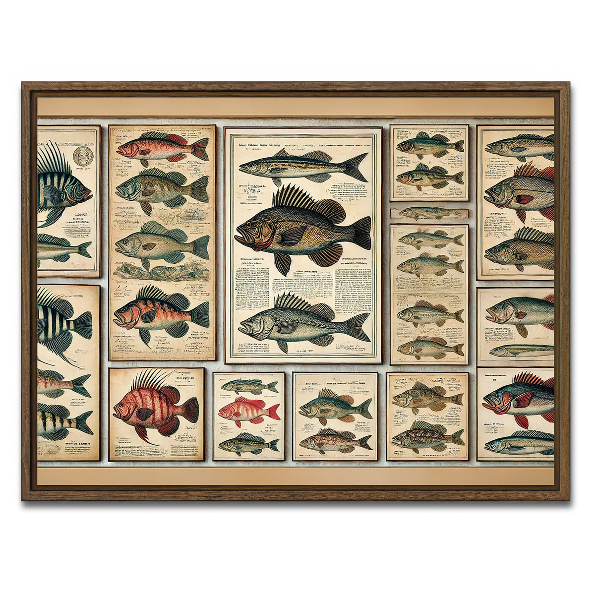 AUTO-MOCKUP WHITE | Antique fish illustrations | 1 Piece | Walnut Framed Canvas | group=4x3