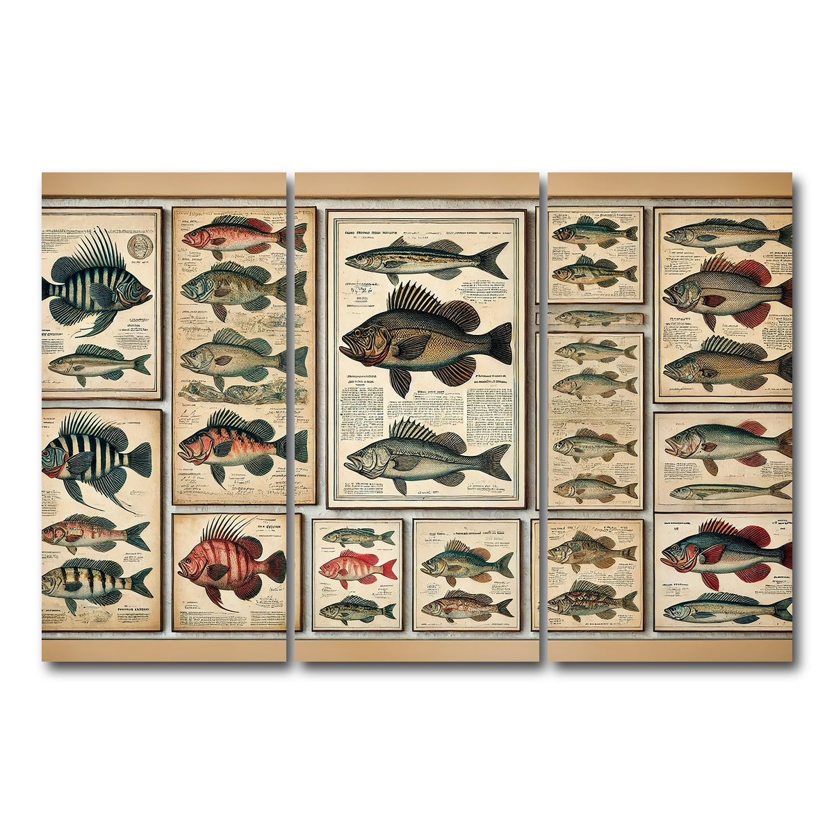 AUTO-MOCKUP WHITE | Antique fish illustrations | 3 Piece | Gallery Wrap Canvas | group=12x24