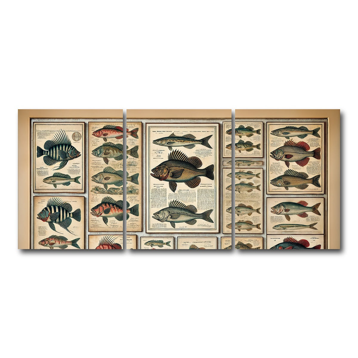 AUTO-MOCKUP WHITE | Antique fish illustrations | 3 Piece | Gallery Wrap Canvas | group=18x24