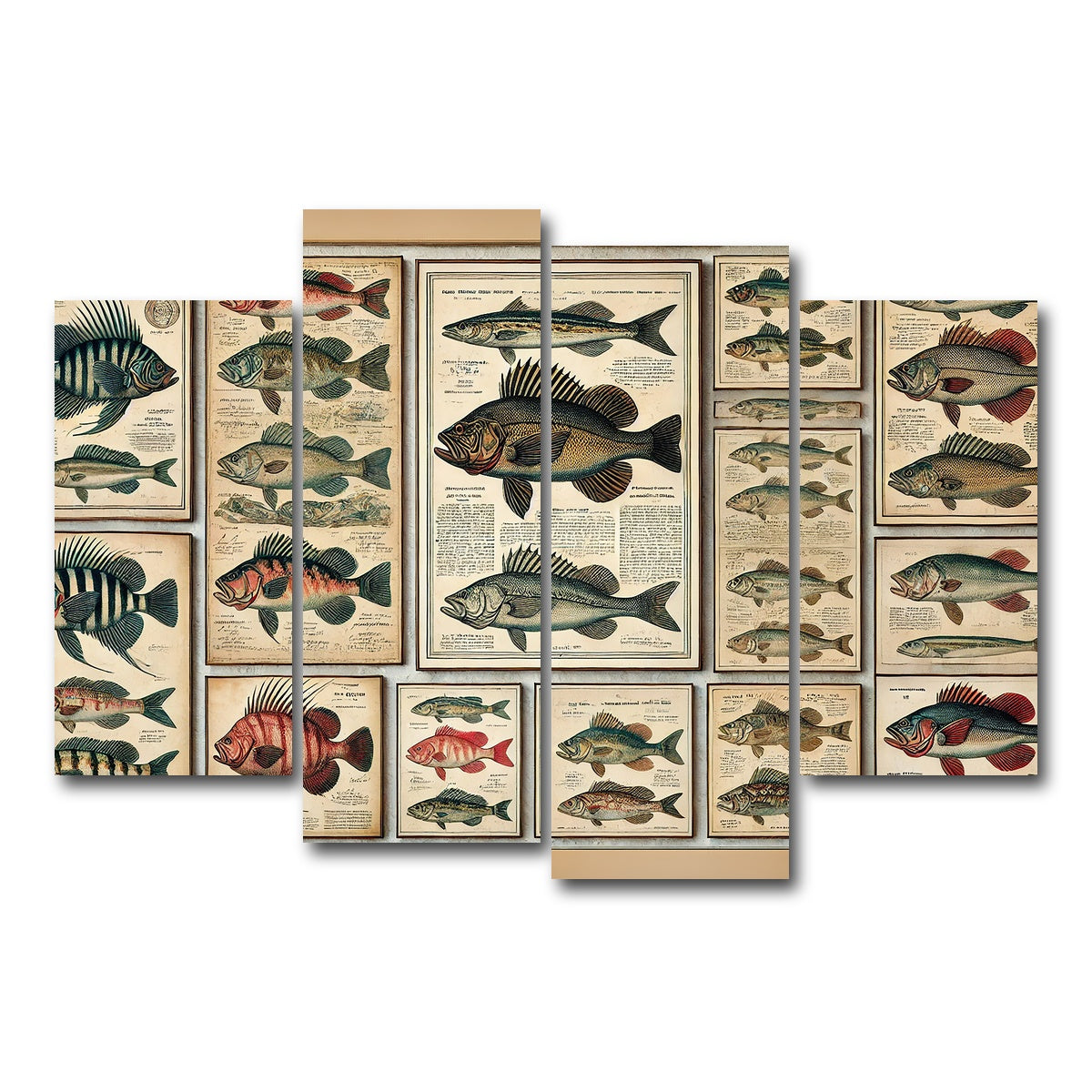 AUTO-MOCKUP WHITE | Antique fish illustrations | 4 Piece | Gallery Wrap Canvas | group=4_short