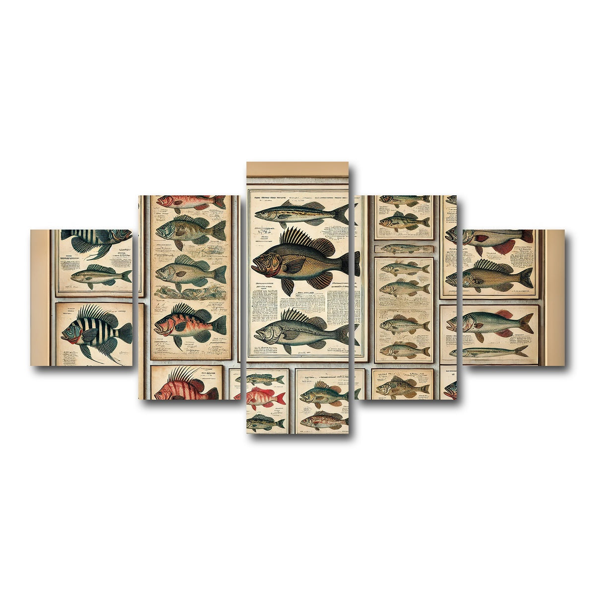 AUTO-MOCKUP WHITE | Antique fish illustrations | 5 Piece | Gallery Wrap Canvas | group=5_short