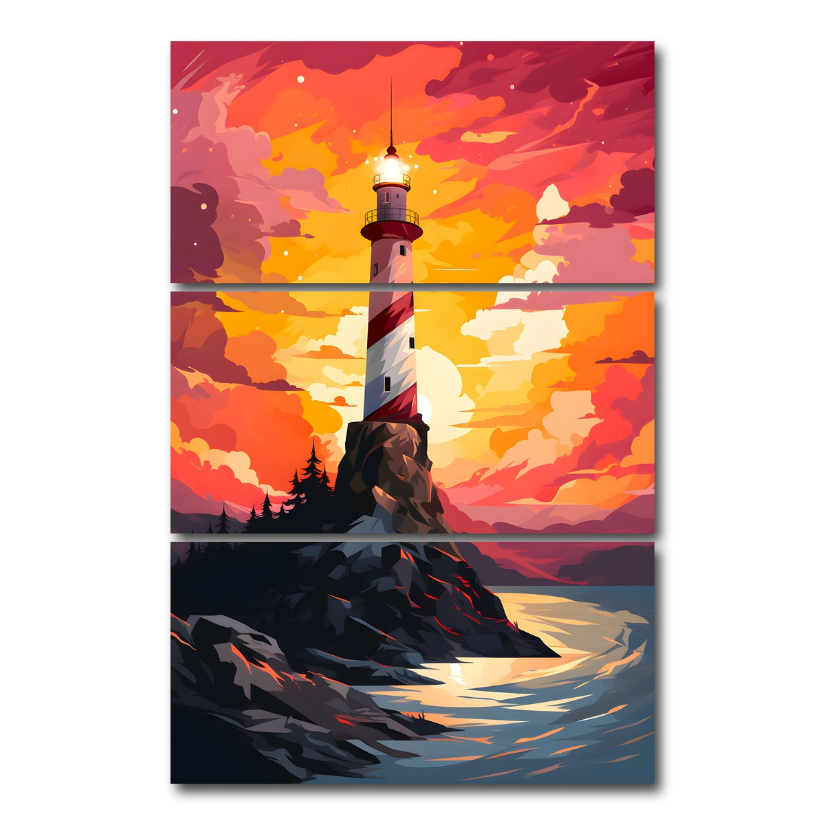 AUTO-MOCKUP WHITE | Argentina - The Lighthouse at the End of the World | 3 Piece | Gallery Wrap Canvas | group=12x24_stacked