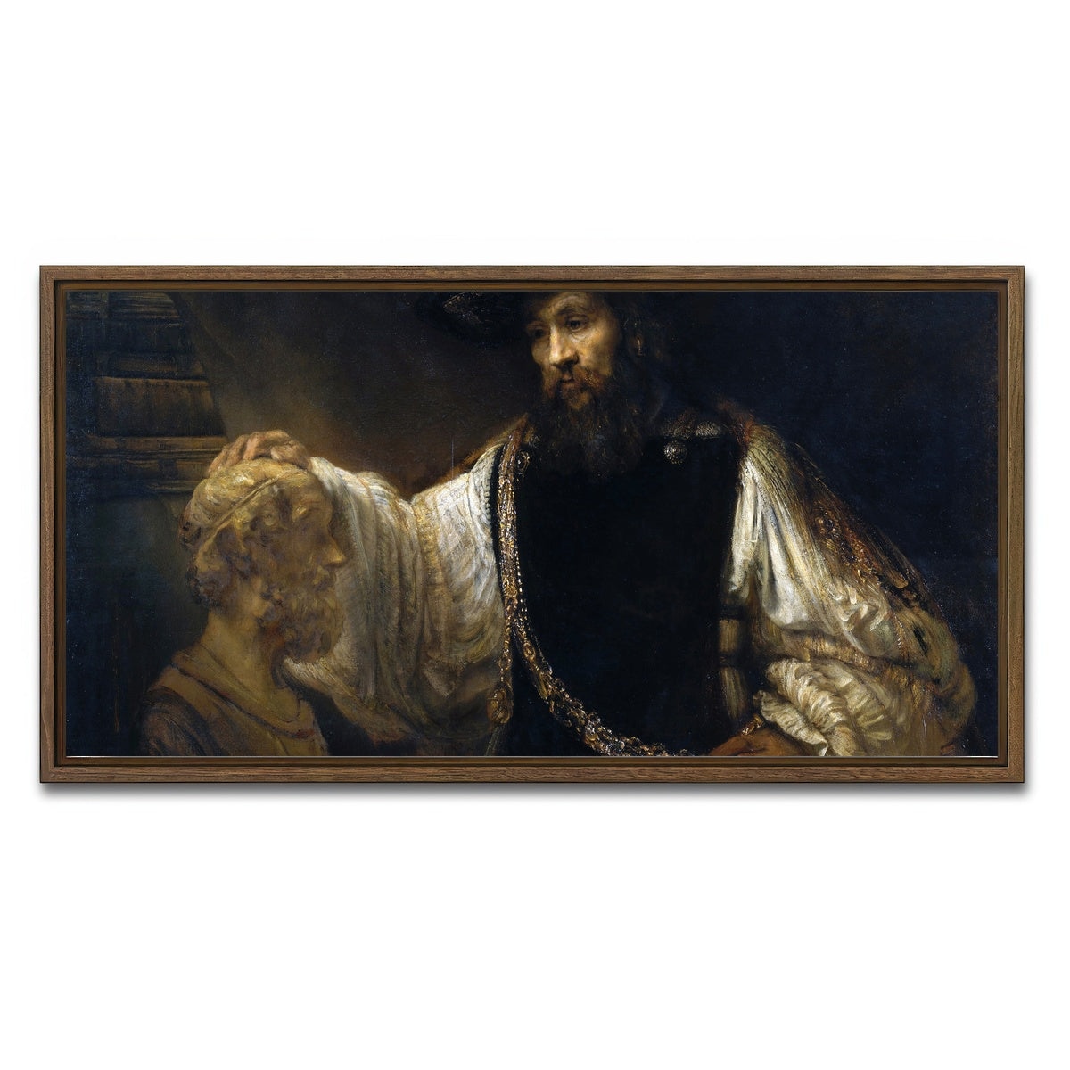 AUTO-MOCKUP WHITE | Aristotle with a Bust of Homer | 1 Piece | Walnut Framed Canvas | group=2x1