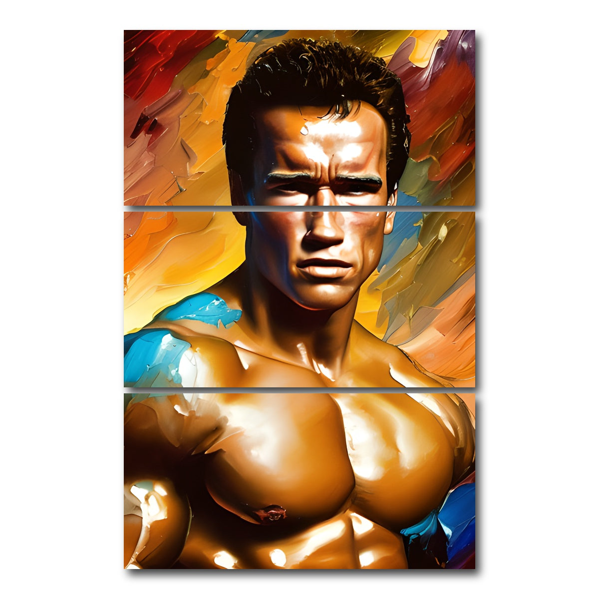 AUTO-MOCKUP WHITE | Arnold Schwarzenegger Pecs | 3 Piece | Gallery Wrap Canvas | group=12x24_stacked