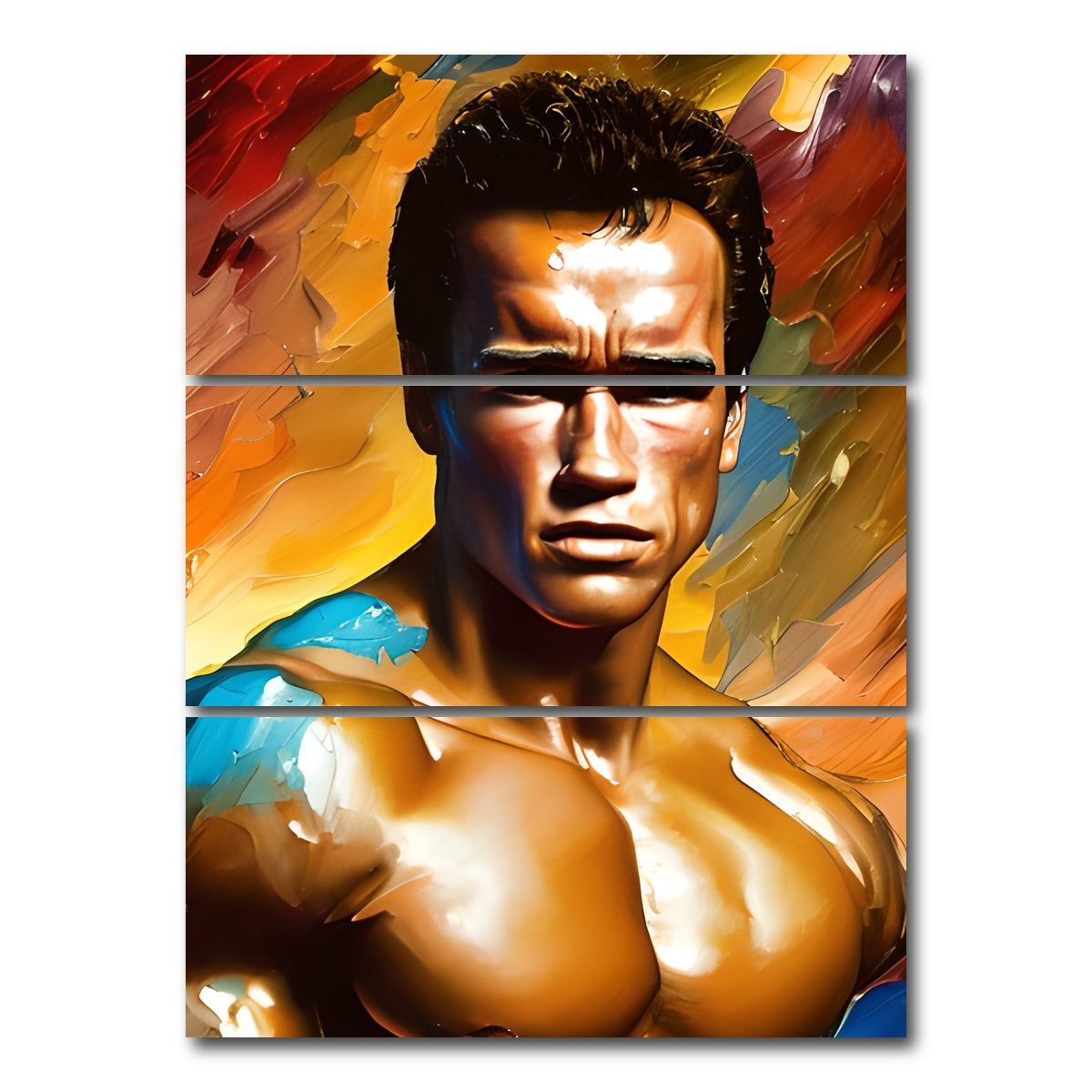 AUTO-MOCKUP WHITE | Arnold Schwarzenegger Pecs | 3 Piece | Gallery Wrap Canvas | group=8x18_stacked