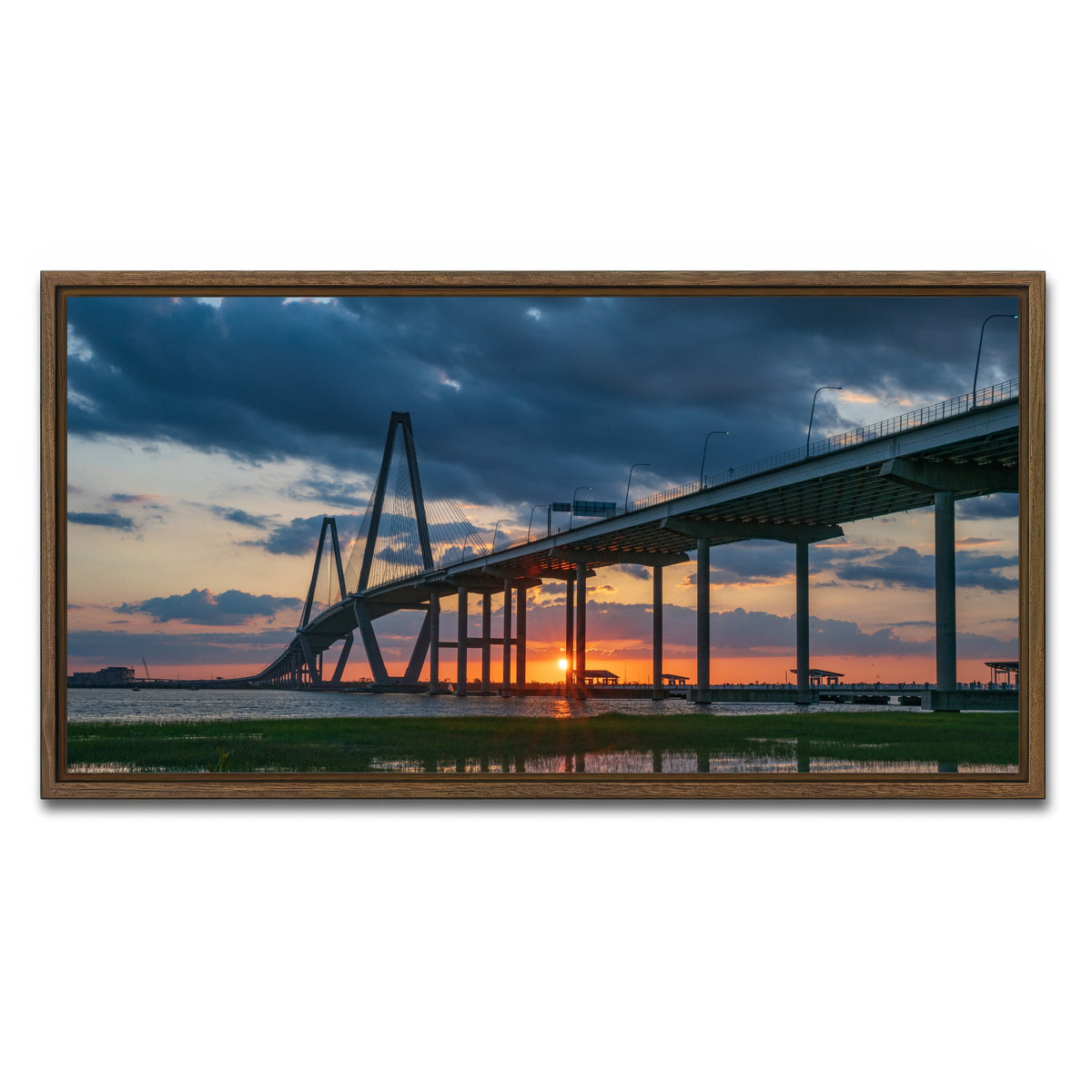 AUTO-MOCKUP WHITE | Arthur Ravenel Jr. Bridge | 1 Piece | Walnut Framed Canvas | group=2x1