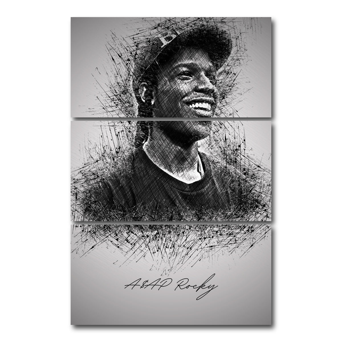 AUTO-MOCKUP WHITE | Asap Rocky Smile | 3 Piece | Gallery Wrap Canvas | group=12x24_stacked