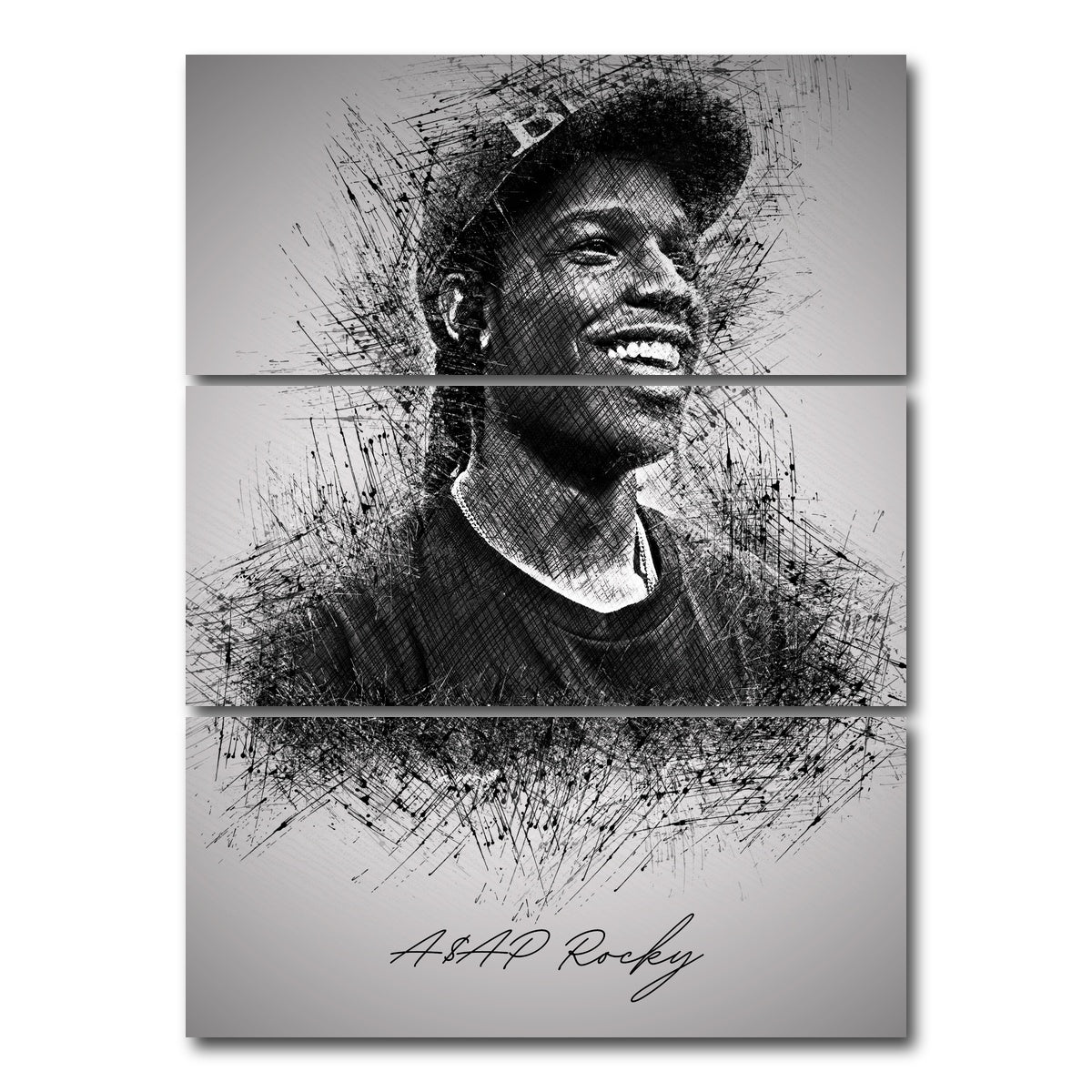 AUTO-MOCKUP WHITE | Asap Rocky Smile | 3 Piece | Gallery Wrap Canvas | group=8x18_stacked