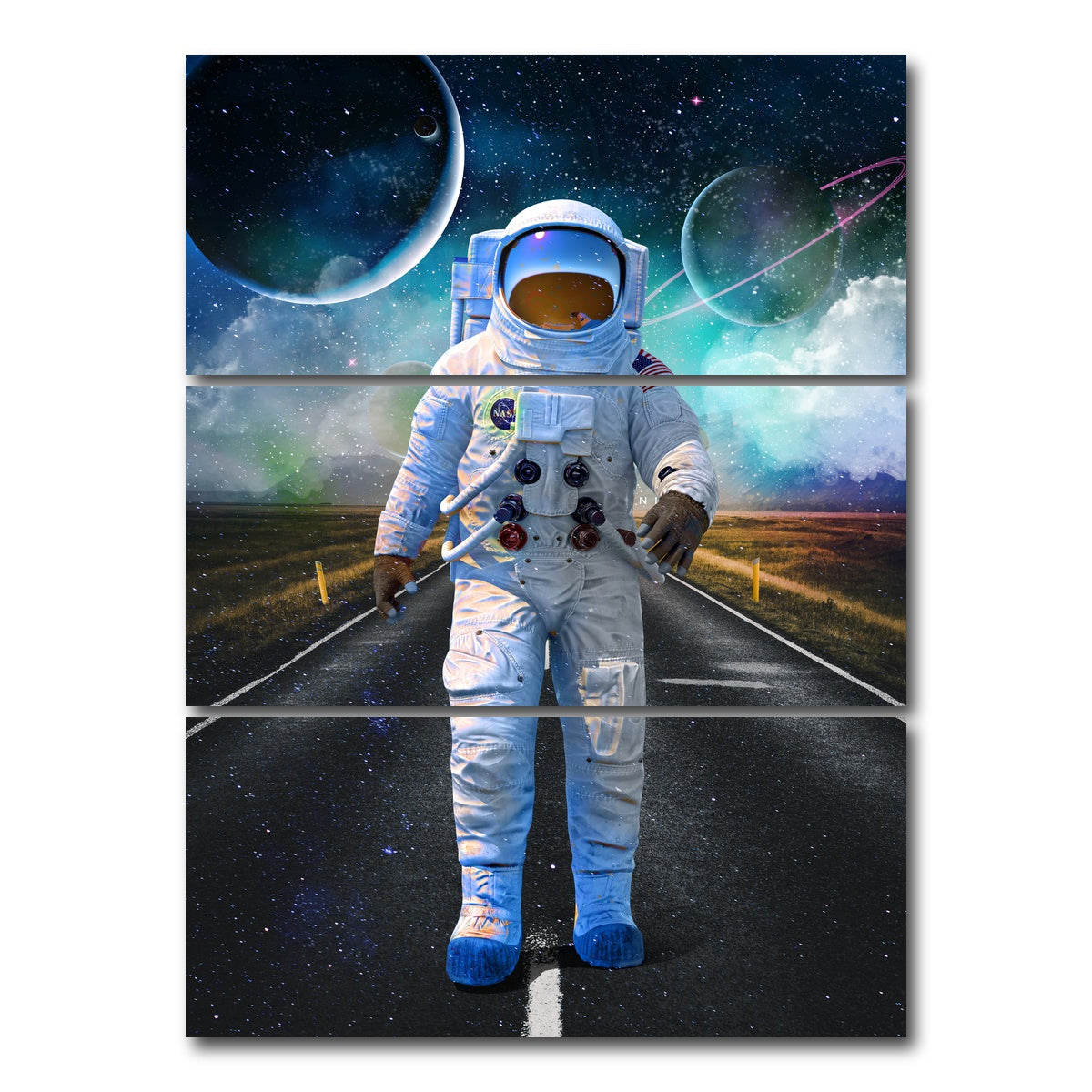 AUTO-MOCKUP WHITE | Astronaut Road | 3 Piece | Gallery Wrap Canvas | group=8x18_stacked