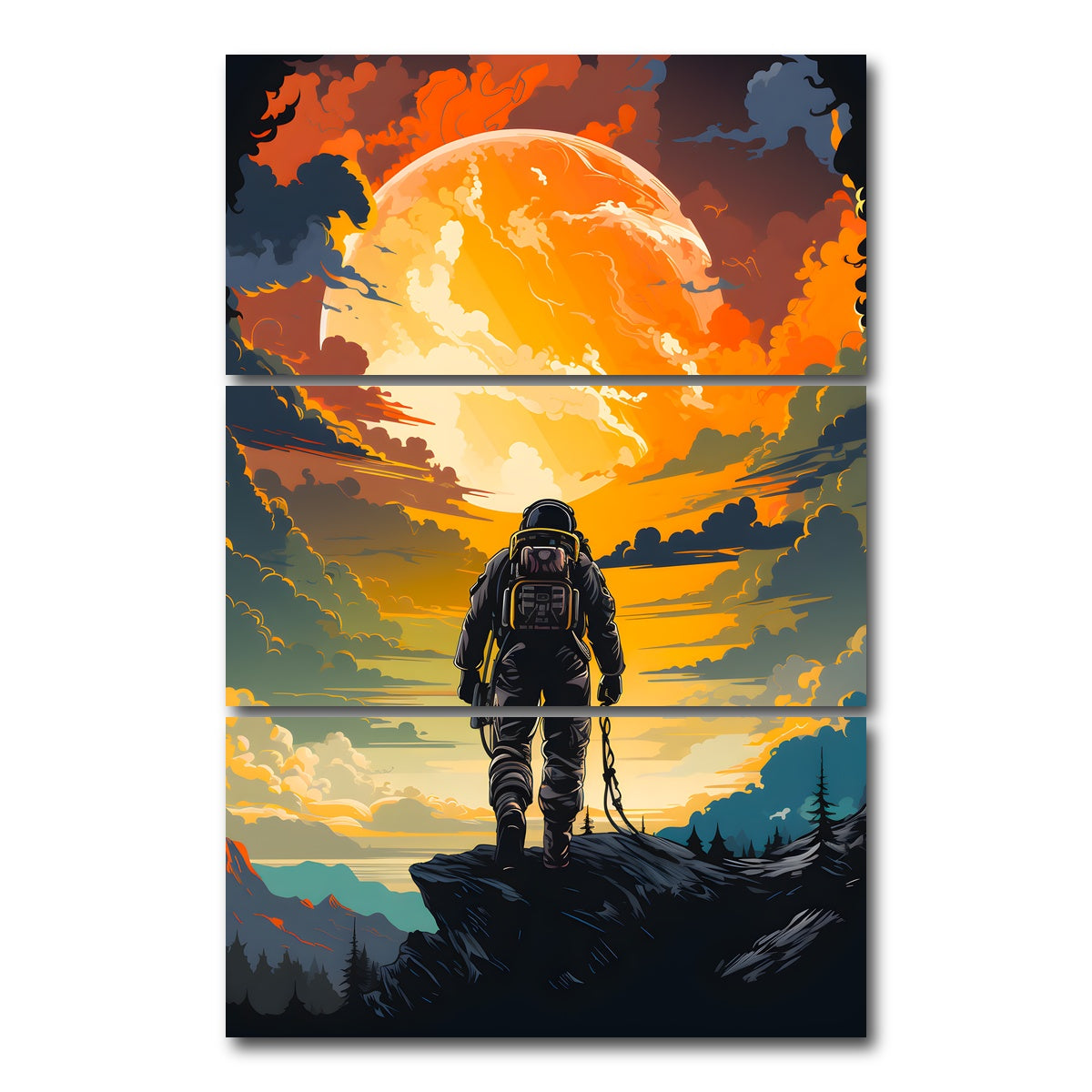 AUTO-MOCKUP WHITE | Astronaut in the Sun | 3 Piece | Gallery Wrap Canvas | group=12x24_stacked