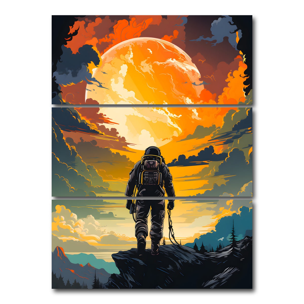 AUTO-MOCKUP WHITE | Astronaut in the Sun | 3 Piece | Gallery Wrap Canvas | group=8x18_stacked