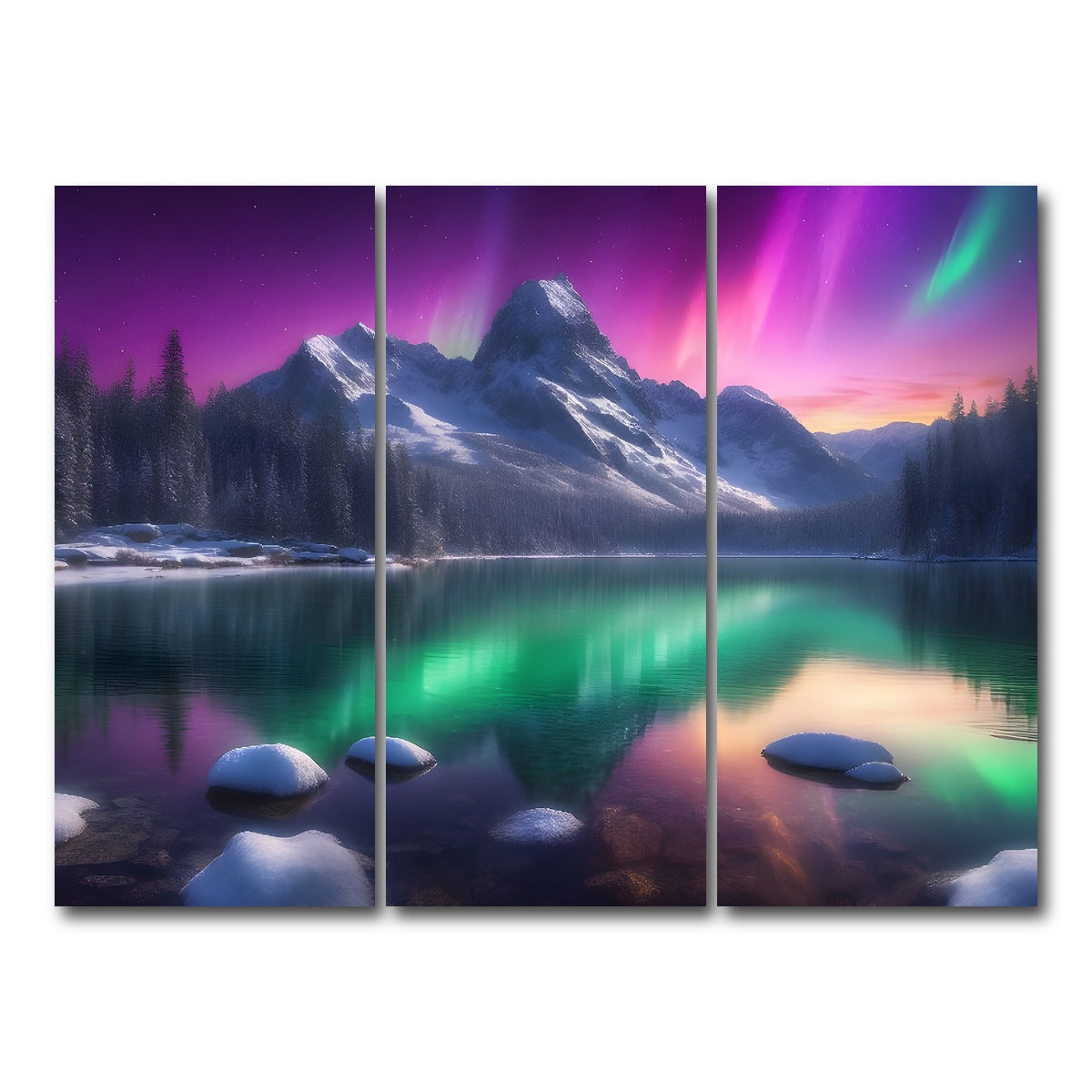 AUTO-MOCKUP WHITE | Aurora Mountain | 3 Piece | Gallery Wrap Canvas | group=8x18
