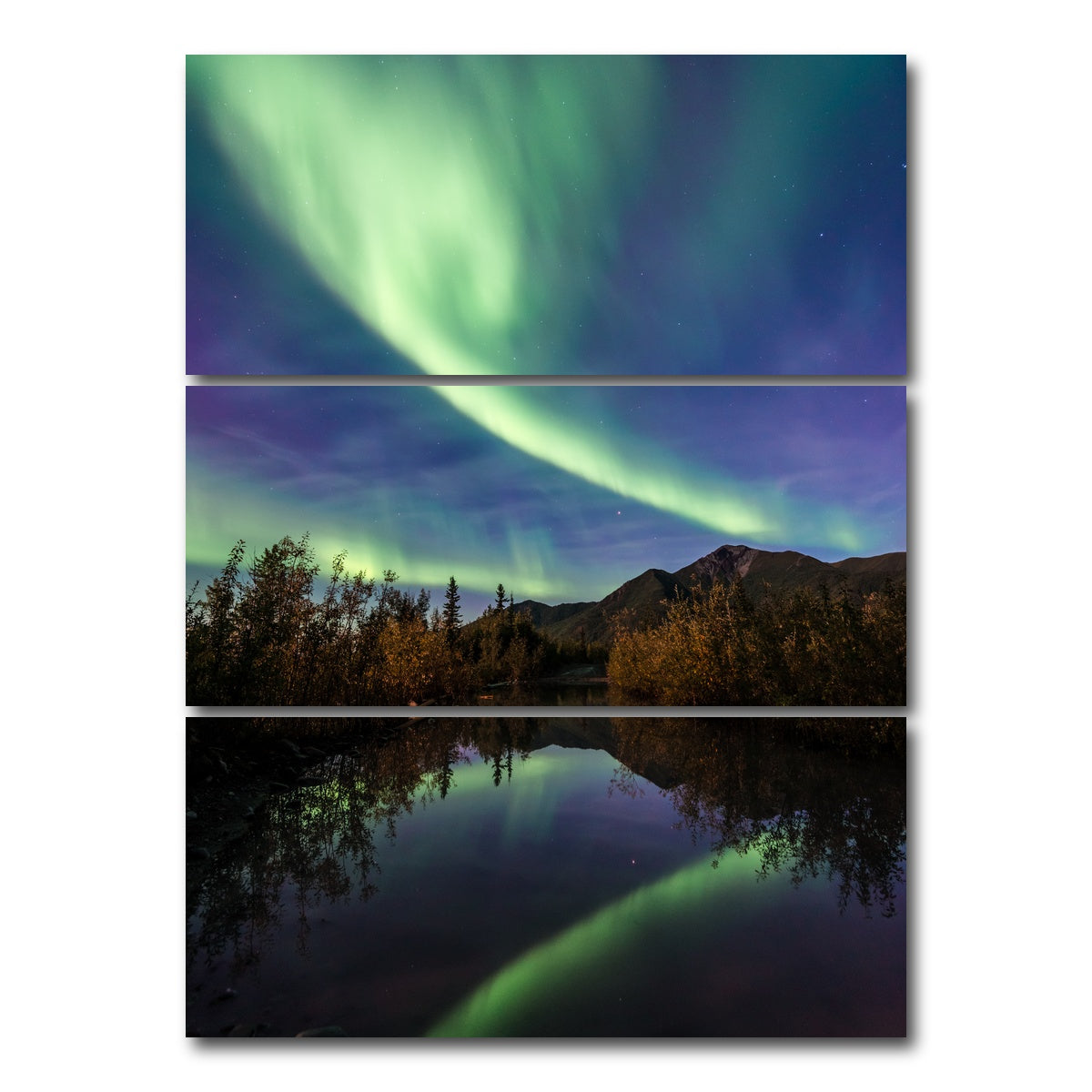 AUTO-MOCKUP WHITE | Aurora Reflections | 3 Piece | Gallery Wrap Canvas | group=8x18_stacked