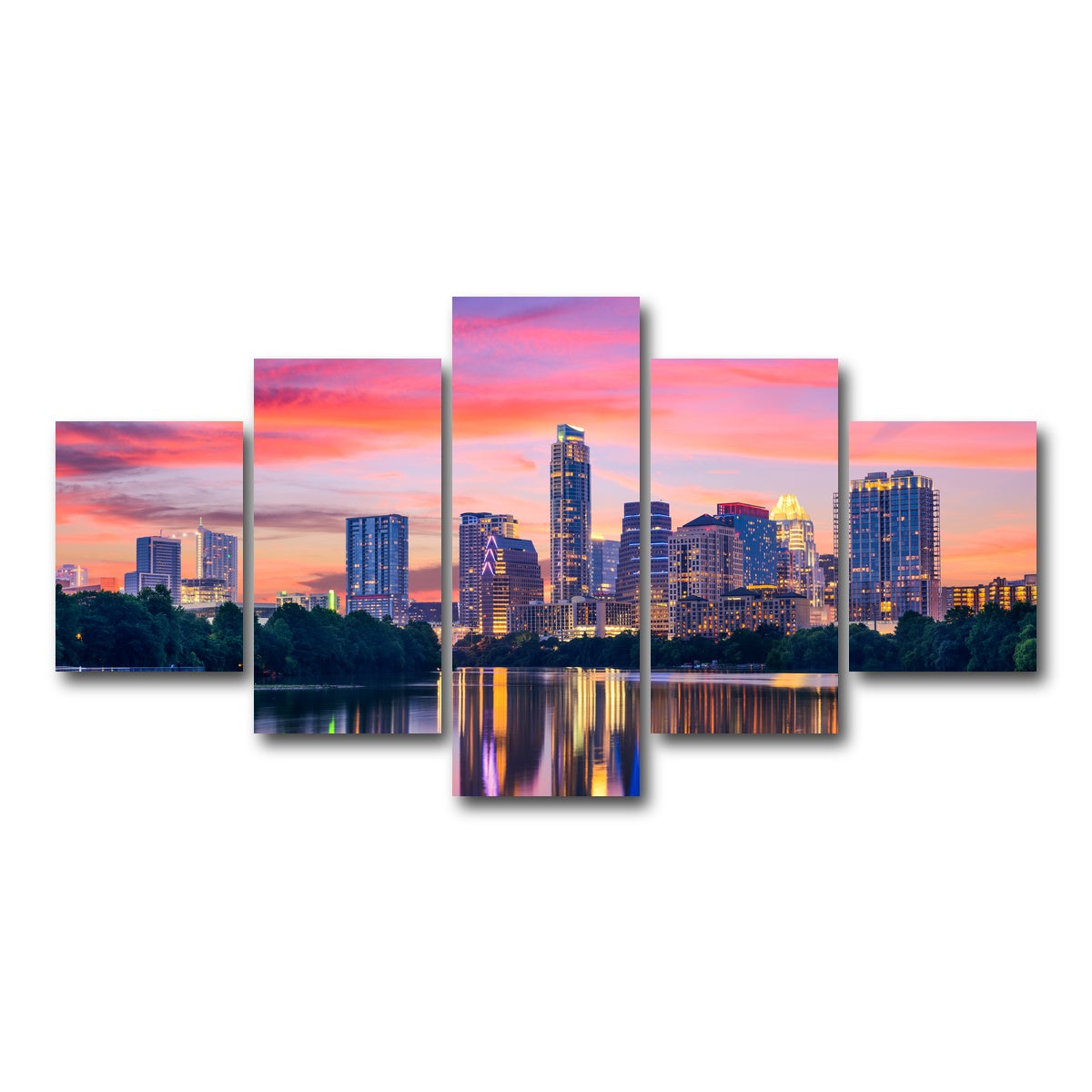 AUTO-MOCKUP WHITE | Austin At Night | 5 Piece | Gallery Wrap Canvas | group=5_short