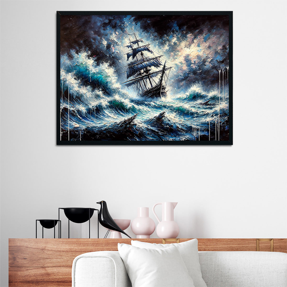 Vintage Ship Oil Painting Wall Art