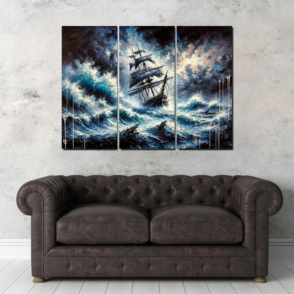 Vintage Ship Oil Painting Wall Art