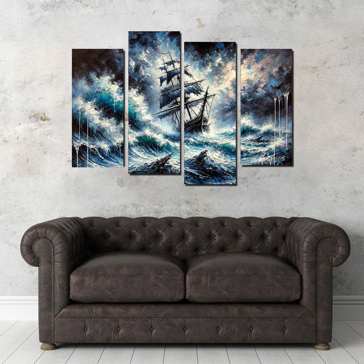 Vintage Ship Oil Painting Wall Art