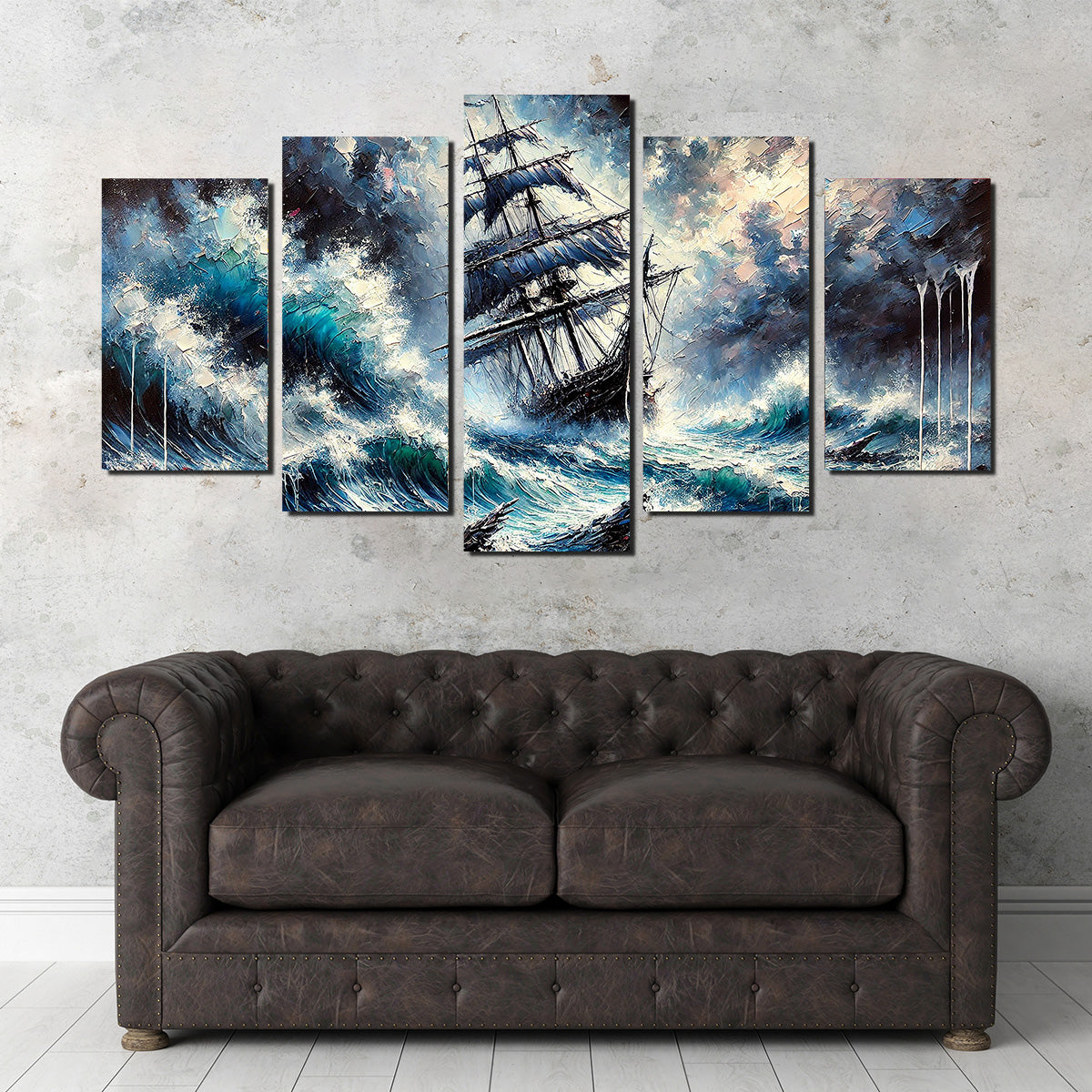 Vintage Ship Oil Painting Wall Art