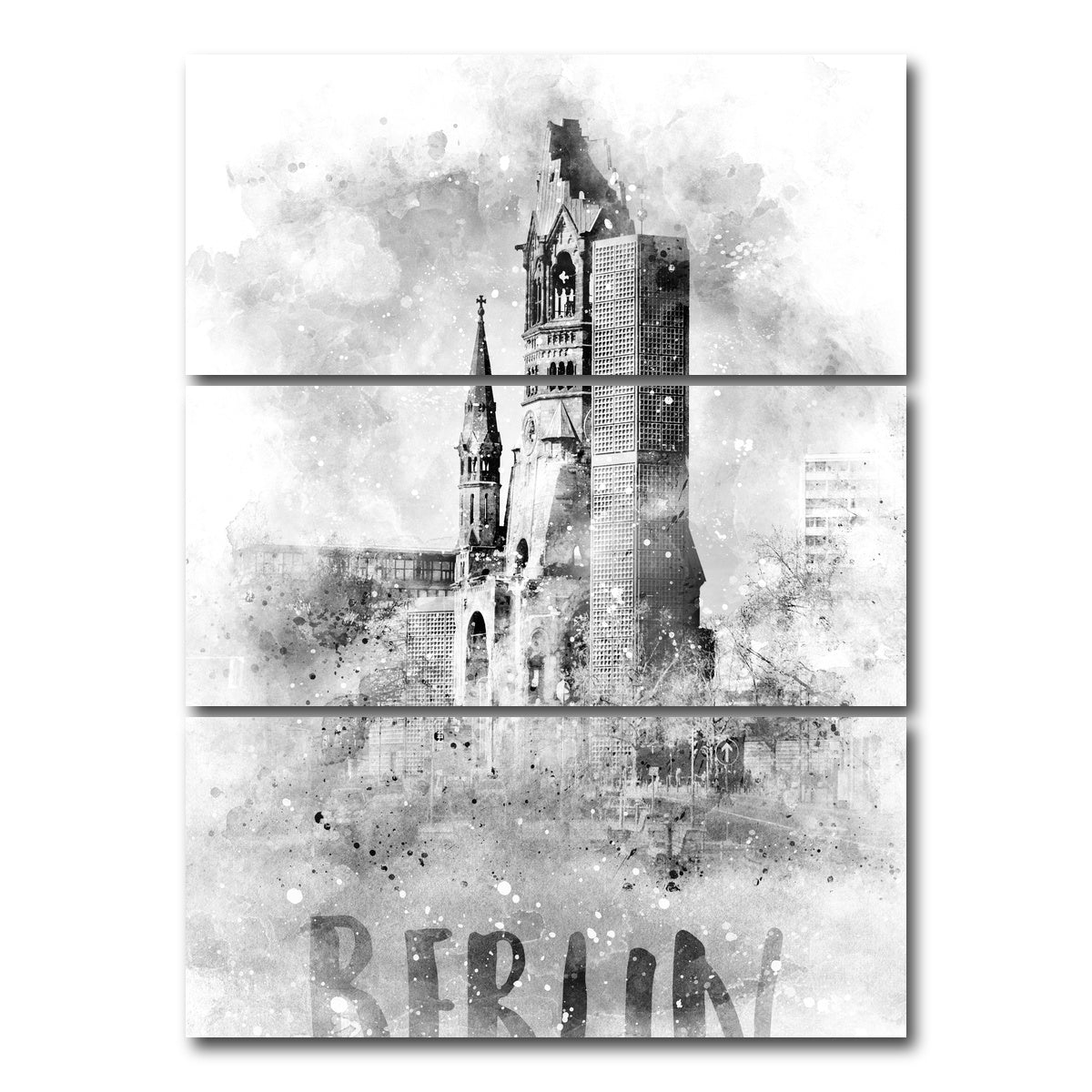 AUTO-MOCKUP WHITE | BERLIN Kaiser Wilhelm Memorial Church | 3 Piece | Gallery Wrap Canvas | group=8x18_stacked