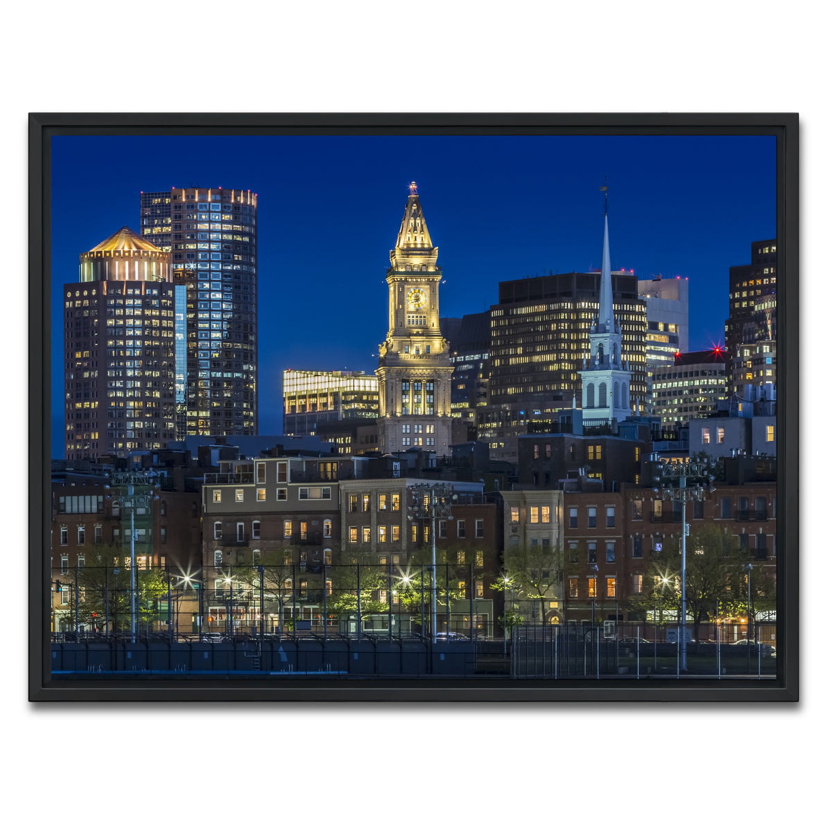 AUTO-MOCKUP WHITE | BOSTON Evening Skyline of North End & Financial District | 1 Piece | Black Framed Canvas | group=4x3