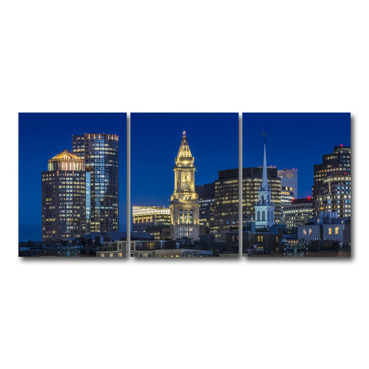 AUTO-MOCKUP WHITE | BOSTON Evening Skyline of North End & Financial District | 3 Piece | Gallery Wrap Canvas | group=18x24