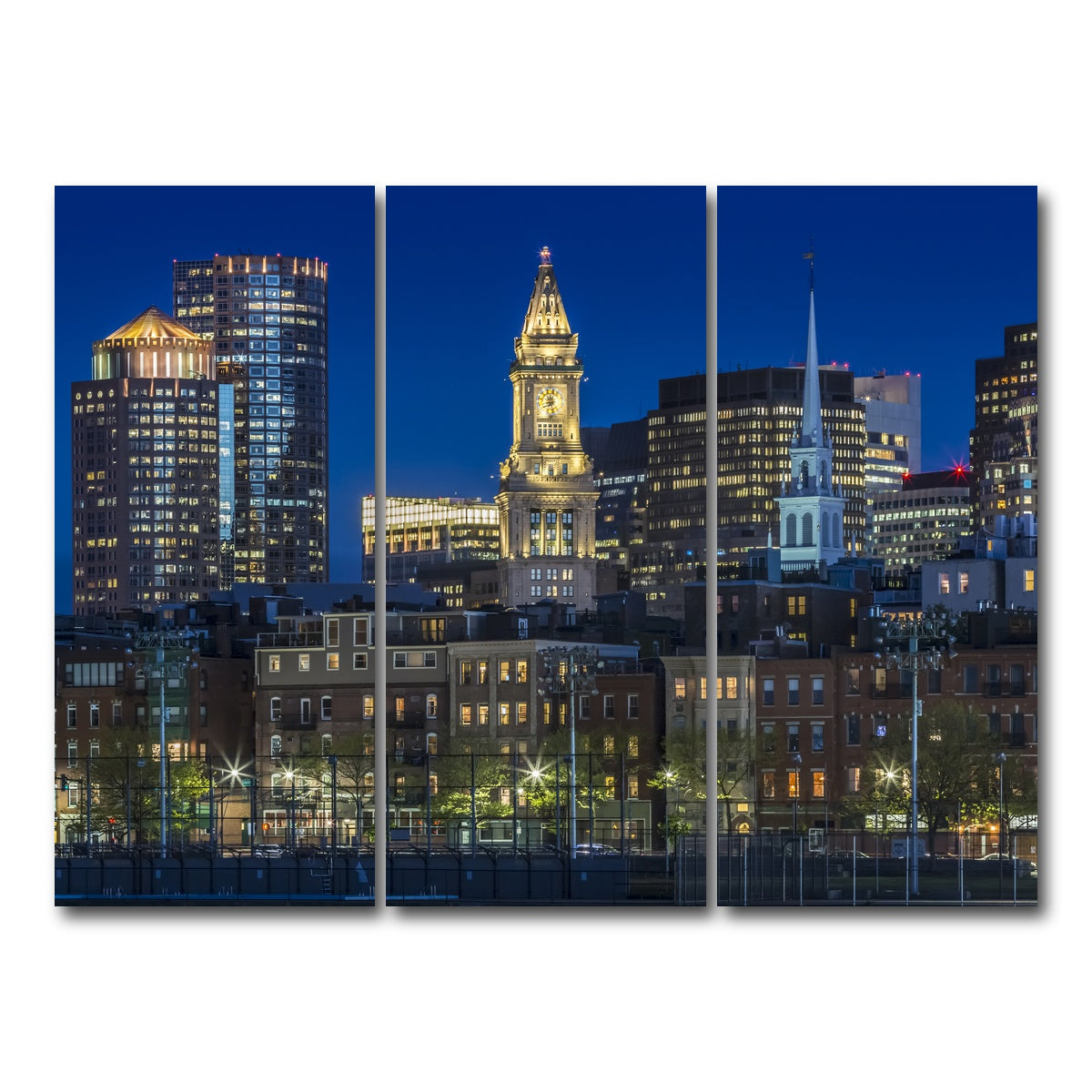 AUTO-MOCKUP WHITE | BOSTON Evening Skyline of North End & Financial District | 3 Piece | Gallery Wrap Canvas | group=8x18