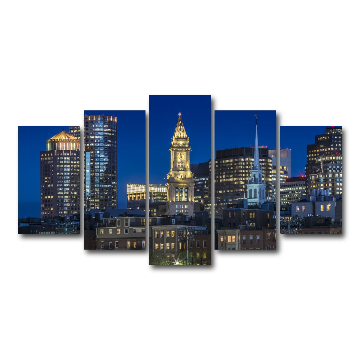 AUTO-MOCKUP WHITE | BOSTON Evening Skyline of North End & Financial District | 5 Piece | Gallery Wrap Canvas | group=5_normal