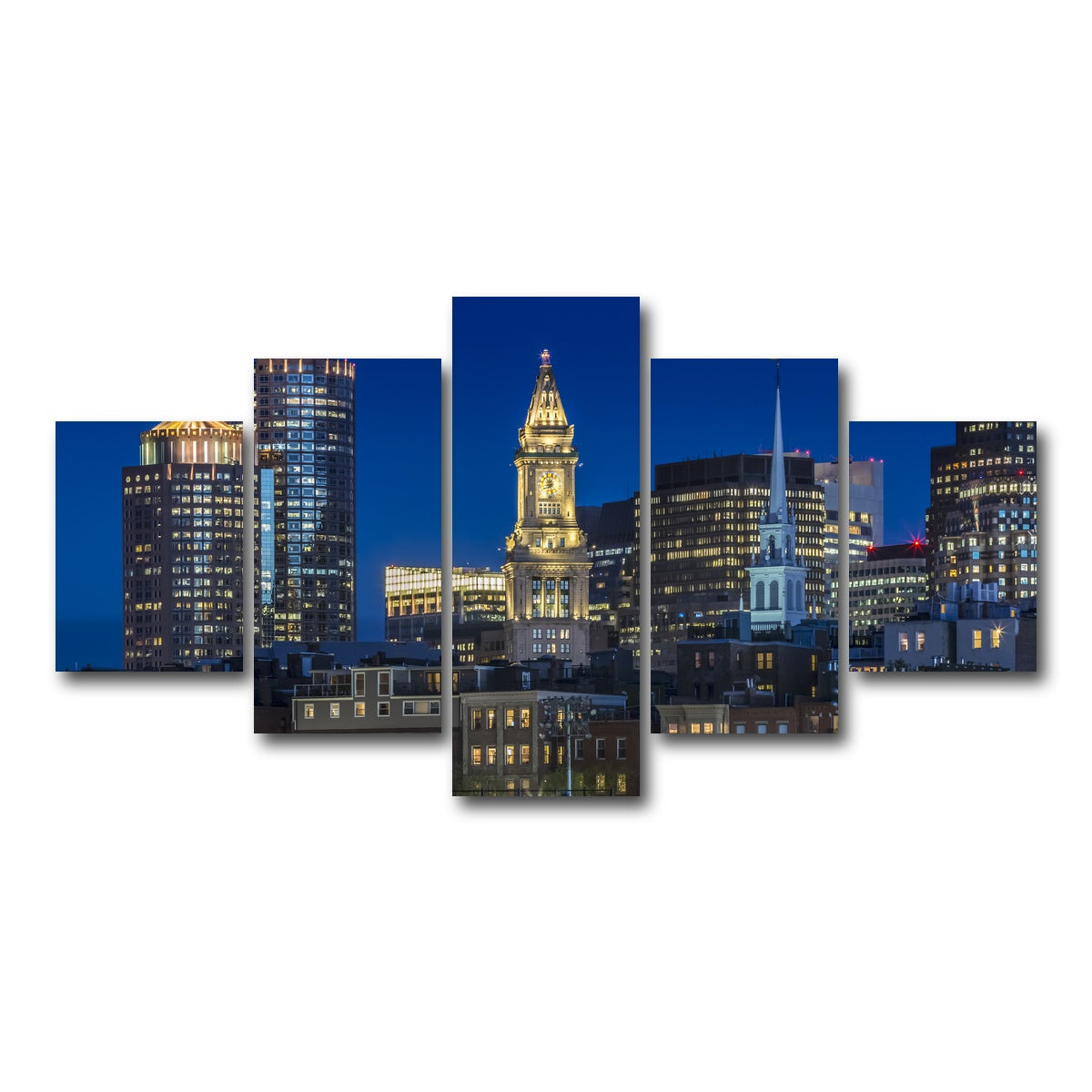 AUTO-MOCKUP WHITE | BOSTON Evening Skyline of North End & Financial District | 5 Piece | Gallery Wrap Canvas | group=5_short