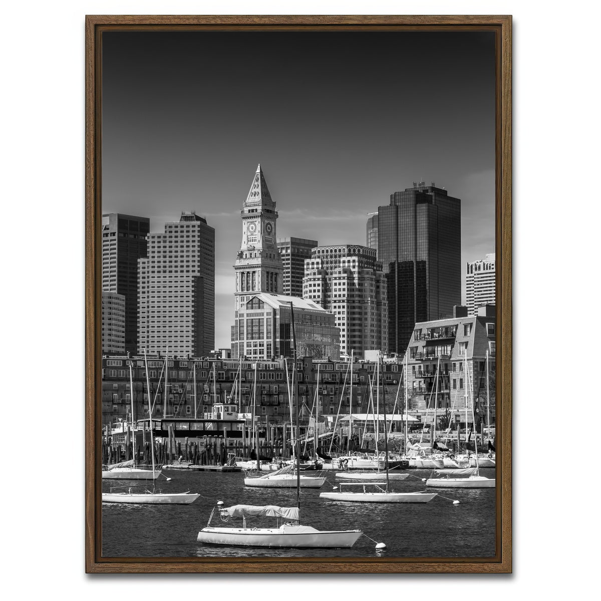 AUTO-MOCKUP WHITE | BOSTON Financial District Monochrome | 1 Piece | Walnut Framed Canvas | group=3x4