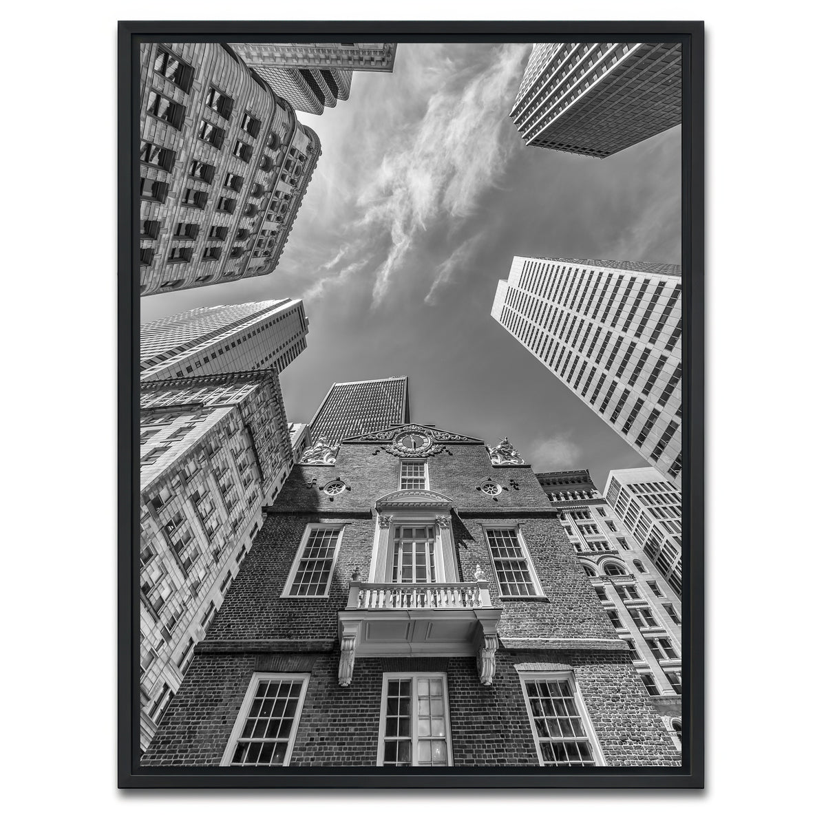AUTO-MOCKUP WHITE | BOSTON Old State House Monochrome | 1 Piece | Black Framed Canvas | group=3x4