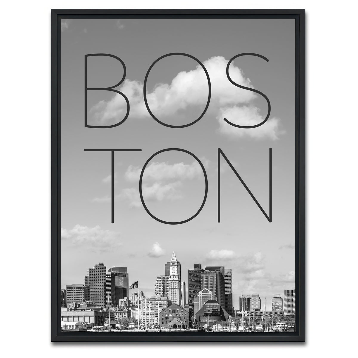 AUTO-MOCKUP WHITE | BOSTON Skyline Financial District | 1 Piece | Black Framed Canvas | group=3x4