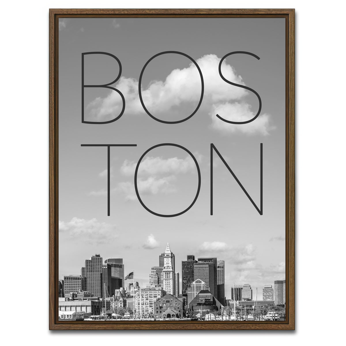 AUTO-MOCKUP WHITE | BOSTON Skyline Financial District | 1 Piece | Walnut Framed Canvas | group=3x4