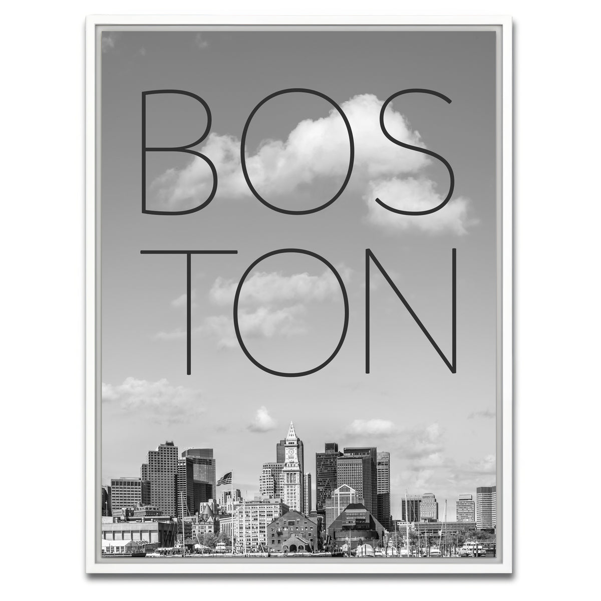 AUTO-MOCKUP WHITE | BOSTON Skyline Financial District | 1 Piece | White Framed Canvas | group=3x4
